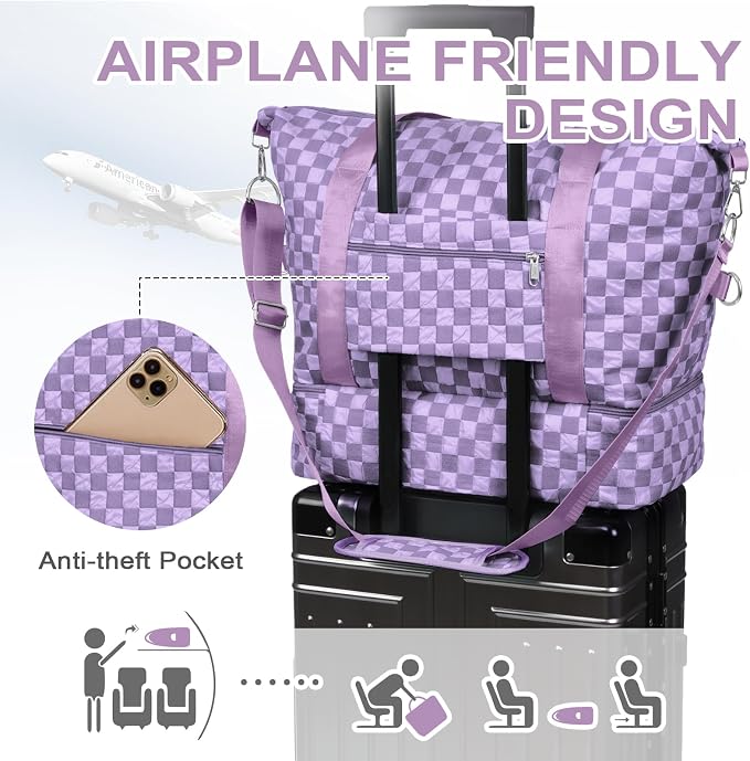 WOOMADA Weekender Bag for Women, Travel Duffel Bags with Shoe Compartment & Wet Pocket, Personal Item Bag for Airlines - Image 4