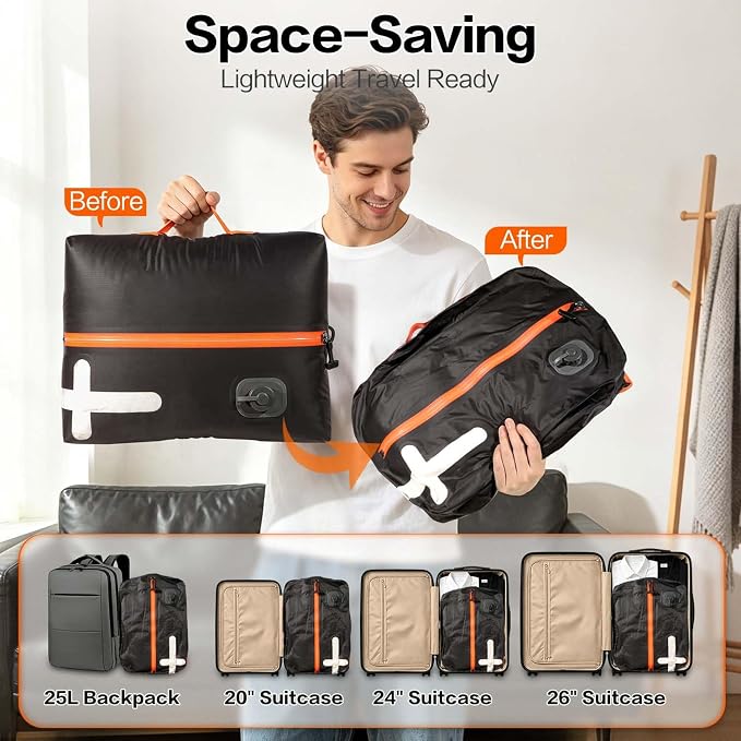 Travel Vacuum Bags with Shoulder Strap & Built-in air pump – IP67 Waterproof Vacuum Seal Reusable 22L Carry-On Compression Bags for Clothes, Suitcase & Luggage(1-Pack,Black) - Image 3