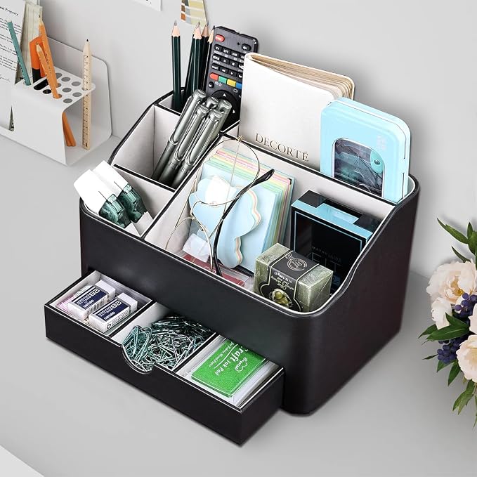 KINGFOM Leather Makeup Organizer with Drawer, Cosmetic Storage for Dresser Countertop and Bathroom Vanity, Beauty Holder for Lipstick Brush Skincare, Mother’s Day Gift for Mom(Black) - Image 8