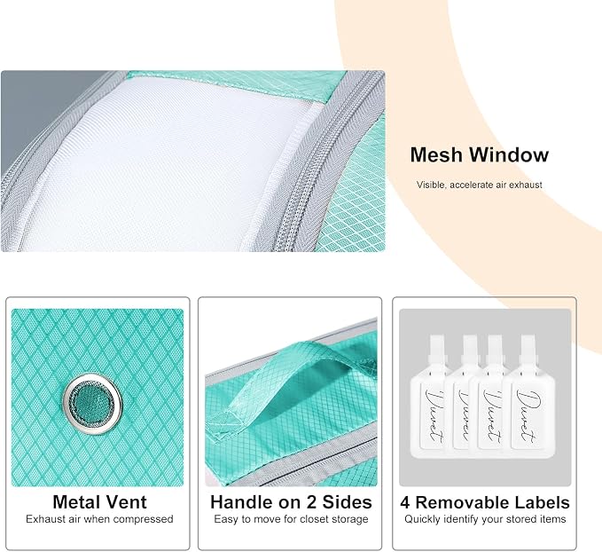Comforter Storage Bag - Large Capacity Bedding Storage Bags Ultra Space Saving Self Compression Organizer, Washable Compression Bags for Storage Comforter Blanket Duvet Pillow, 4-Pack, Blue - Image 6