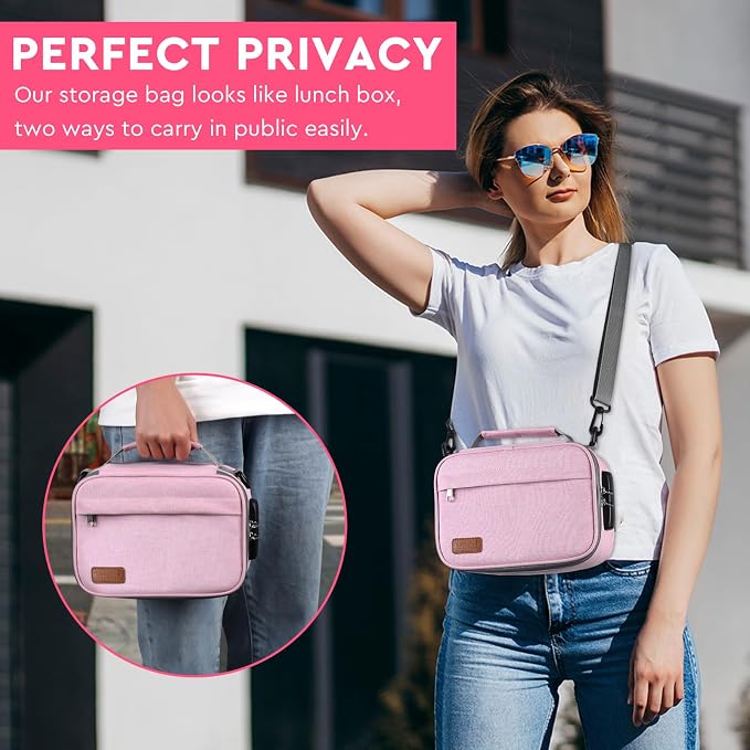 PODAHO Travel Smell Proof Carrier Bag with 10 Accessories, Multi-Use Storage Box Case with Combination Lock, Portable Food Containers Pouch, Great Gift for Women, (Pink Set) - Image 6