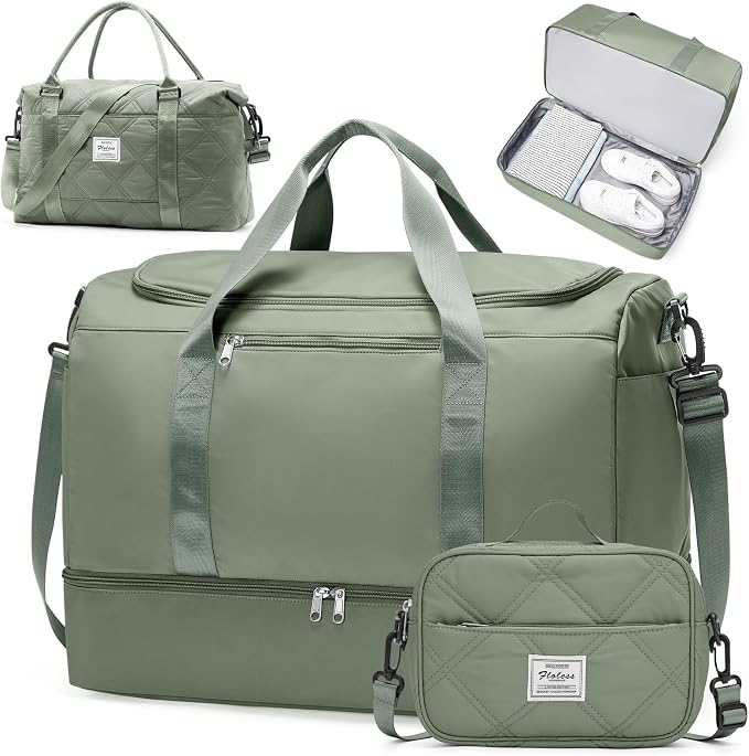 Extra Large Travel Duffle Bag, Carry-On Weekender Bags for Women Travel | Overnight Weekend Bag with Shoes Compartment for Travel Business Trips Sport Hospital,3-Pc. Quilted Travel Set Included by SYCNB