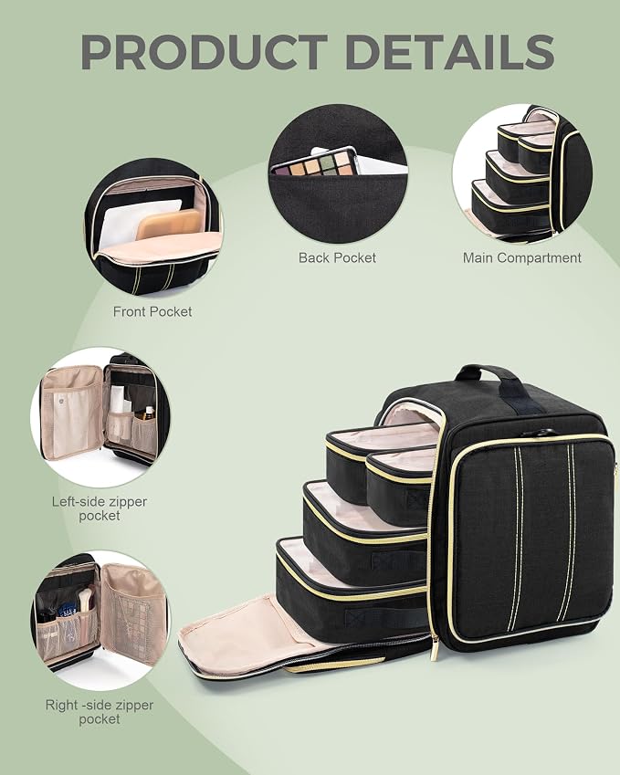 BALULHG Large Travel Makeup Bag - Cosmetic Organizer with 4 Removable transparent Inner Pockets, Multi-functional Toiletry Bag for Accessories & Brushes, Women's Beauty Case,Patent Pending - Image 3