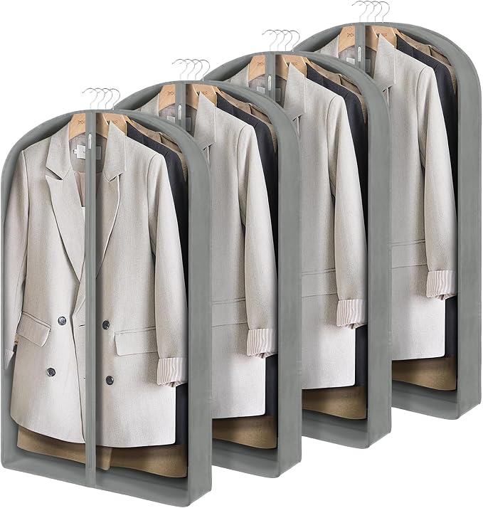 Zilink 40" Suit Bags for Closet Storage Clear Mink Coat Storage Bag Hanging Garment Bags for Storage with 4" Gussets for Suit, Fur Coat, Leather Jacket, Shirts and Sweater, Set of 4 by Zilink