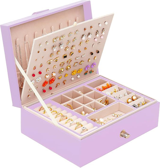 QBestry Girls Jewelry Box Earring Holder Organizer for Girls, Purple by QBestry