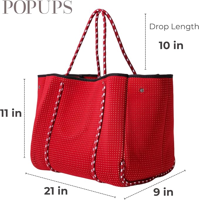POPUPS Large Neoprene Tote Bag for Women - Everyday Designer Handbag for Travel Work and Beach with Pockets and Zipper Pouch - Image 3
