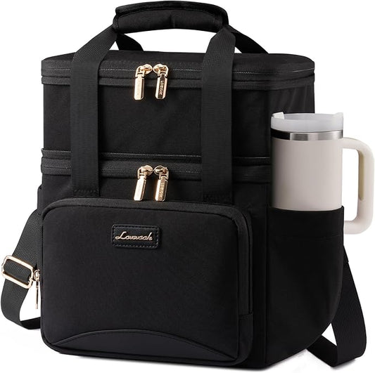 LOVEVOOK Insulated Lunch Bag For Women Men,Expandable Double Deck Lunch Box With Large Cup Holder,Leakproof Cooler Bag For Adult Lunch Tote Bag Work Picnic Beach with Adjustable Shoulder Strap Gift by LOVEVOOK