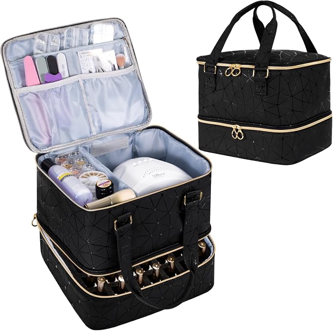 Uross Nail Polish Organizer Bag Holds 42 Bottles Nail Polish & Nail Lamp, Gel Nail Polish Organizers and Storage box for Nail Tech, Nail Kit Supplies Organizer Case - Black by Uross