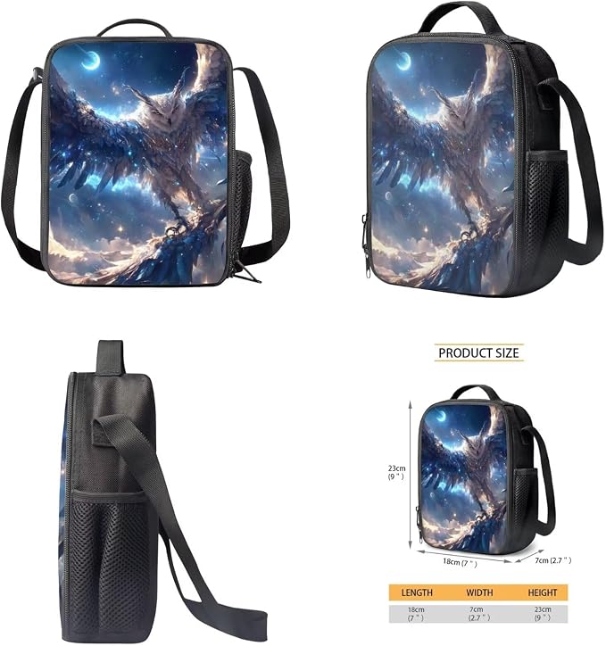 17 Inch Animal Print School Backpack And Lunch Box Set for Kids Lightweight Beautiful Magical Owl Backpack for Boys Girl Sturdy School Bag with Insulated Lunchbox Pencil Case Student Bookbag - Image 5