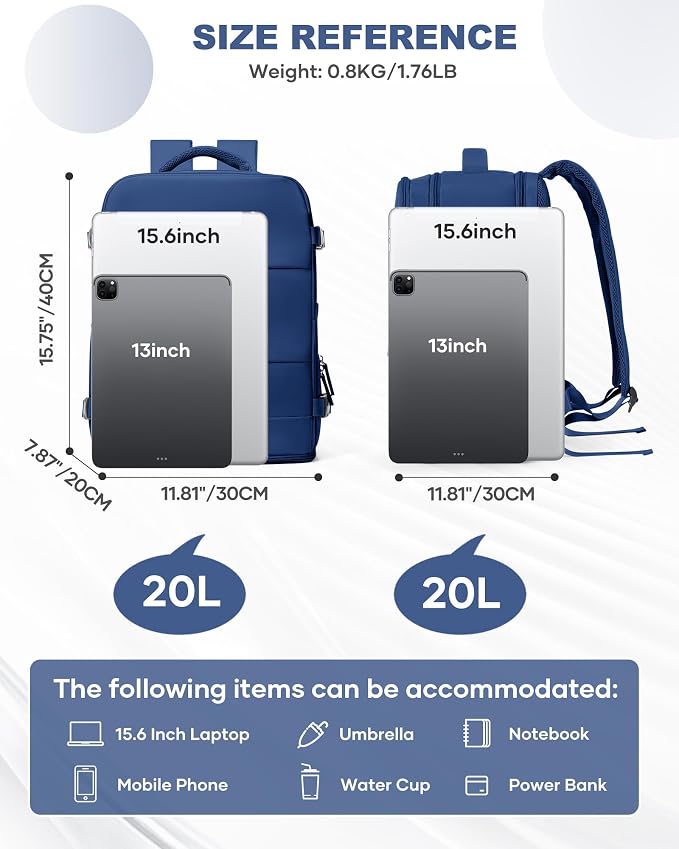 coowoz Travel Backpack Carry On for Women Man Gym Backpacks with Laptop Compartment Mochila de Viaje Teacher Personal Item Backpack Airplane Accessories Must Haves Royal Blue Small - Image 3