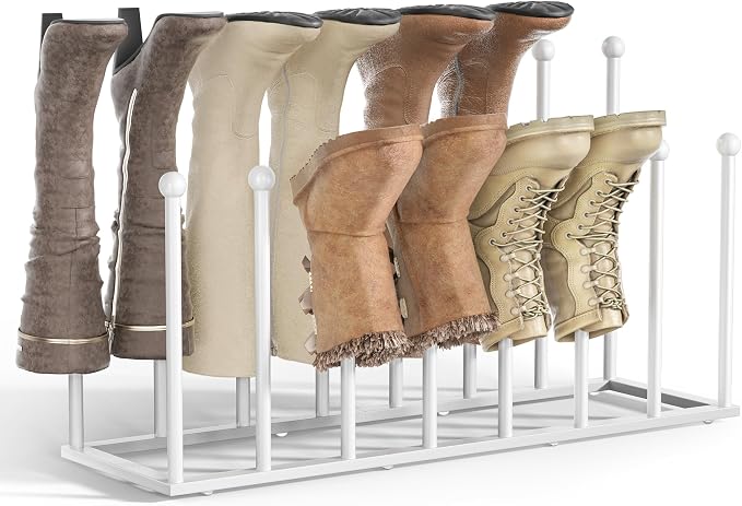 pickpiff Free Standing Shoe Racks - White Metal Boot Rack Organizer Tall Boots for Dorm Room, Closet, Entryway, Bedroom, Patio Outdoor, Hallway, White, Shoe Storage Fit for 8 Pairs by pickpiff