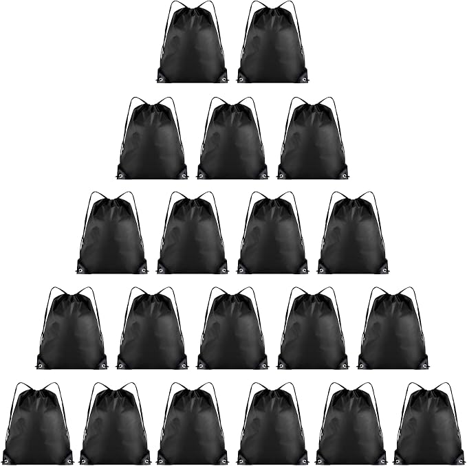 Grneric 20 Pieces Drawstring Backpack Bulk Cinch Sackpack Ployster Drawstring Bags for Gym Party Trip(Black) by Grneric