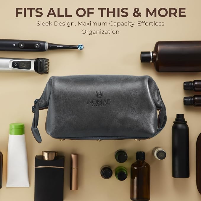 NomadCraftsCo. Premium Leather Travel Toiletry Bag for Men and Women, King-Size Dopp Kit with Waterproof Lining, Mens Toiletry Travel Bag - Image 3