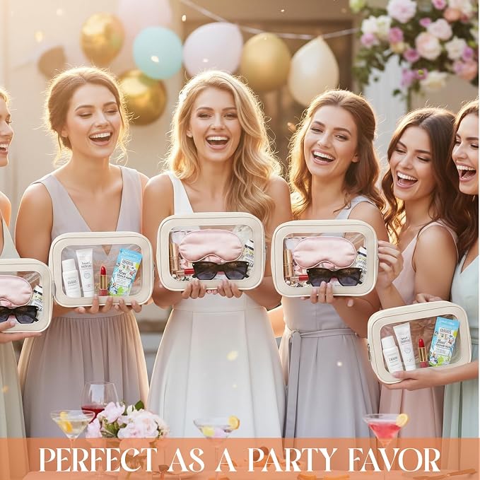 Abbylike 10 Pcs Clear Makeup Bags Bulk Tsa Approved Clear Toiletry Bags with Zipper PU Leather Waterproof Travel Makeup Organizer for Women Wedding Bridal DIY Gifts Bachelorette Party (Beige) - Image 2
