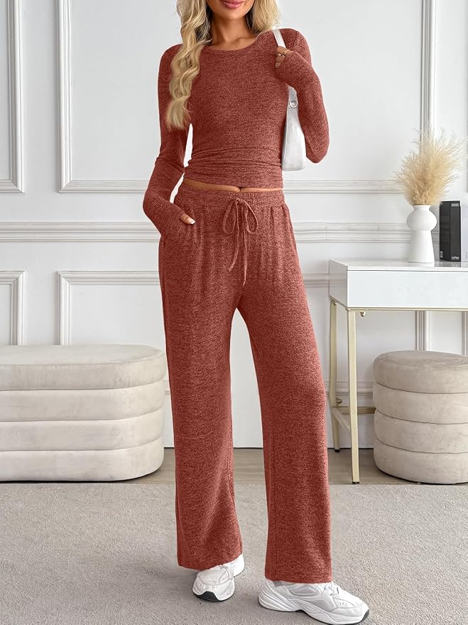 LILLUSORY Womens 2 Piece Matching Lounge Sets 2026 Fall Fashion Outfits | Long Sleeve Top & Drawstring Wide Leg Pants with Pockets, Workout Gym Comfort Sweat Suit, Travel Airport Vacation Clothing - Image 2
