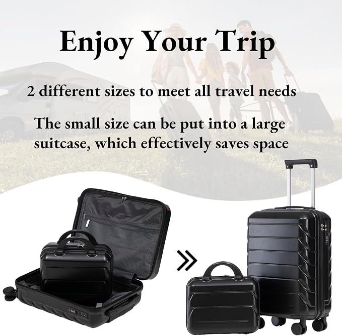 2-Piece ABS Hard Shell Lightweight Carry-On Luggage Set (14" & 20"), 360-Degree Spinner Wheels, Adjustable Telescopic Handle and Combination Lock for Travel, Black - Image 5