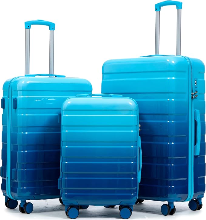 3 Luggage Sets, ABS Hardshell Suitcase Spinner Wheels with Lock by Merax