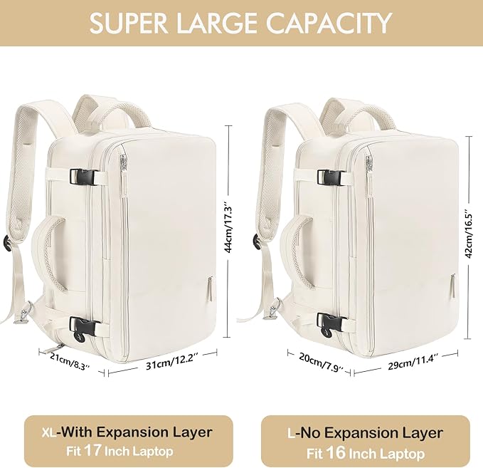 Beraliy Travel Backpack Airline Approved, Carry on Backpack, 16 Laptop Backpack, Waterproof Weekender Bag, Casual Daypack, Hiking Backpack, Beige - Image 7