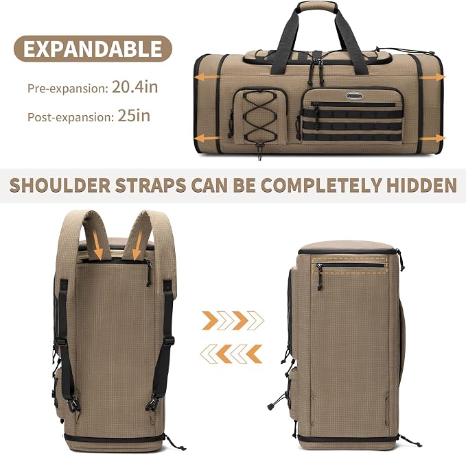 Bosstin Gym Bag for Men & Women,45L Travel Duffle Sports Duffel Bag Gym Weekender Overnight Backpack with Shoe Compartment (KHAKI CHECKERED) - Image 4