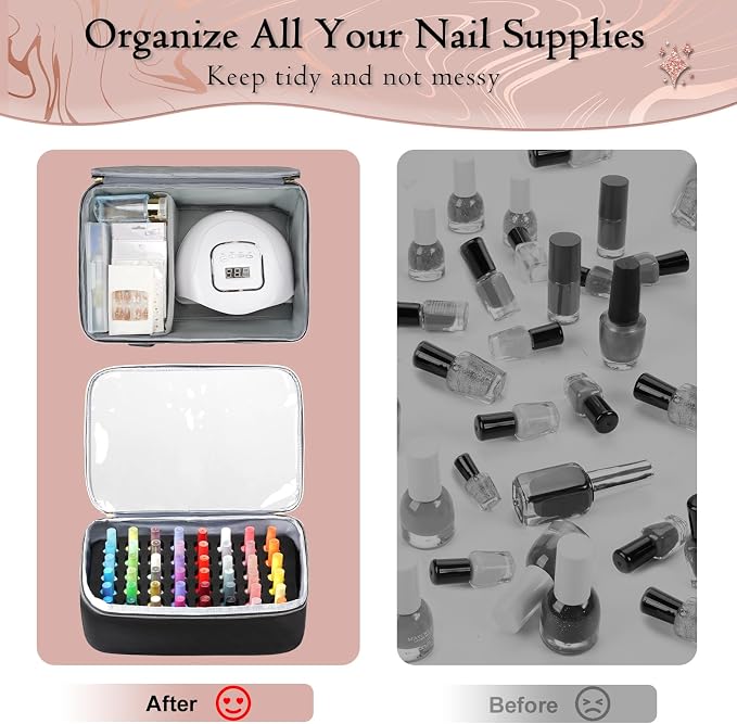 YOREPEK Extra Large Nail Polish Organizer Case for 96 to 100 Bottles (15ml) | Gel Polish Travel Case Bag with 2 Removable Pouches Fits Nail Supplies, Gel Nail Kit, UV lamp, Manicurist Nail Tech Gifts - Image 8