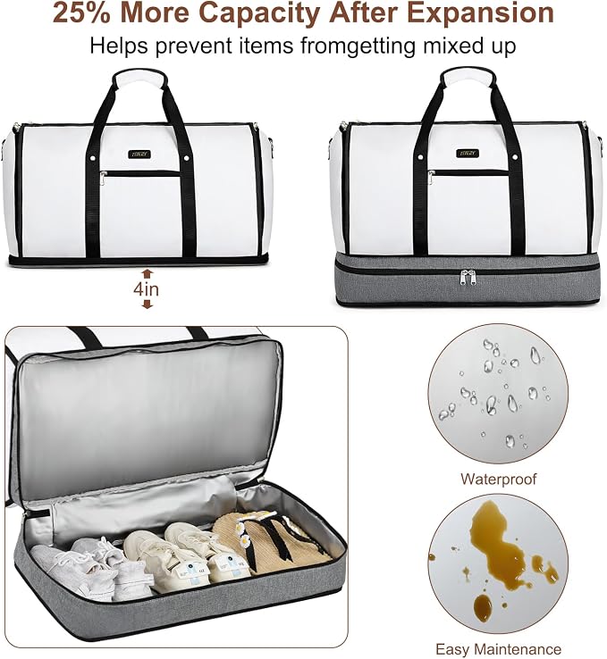 Garment Duffle Bag for Travel - Convertible Carry on Garments Duffel Bags Travel Bag for Women Men Large Weekender Bag with Shoes Compartment 3 in 1 Hanging Clothes Suit Dress Bag 3pcs Set - Image 3