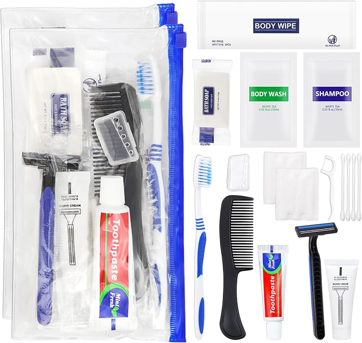 Basic Toiletry Kits, Individually Packed, Personal Hygiene Bulk Homeless Care Package Supplies by SLequipo