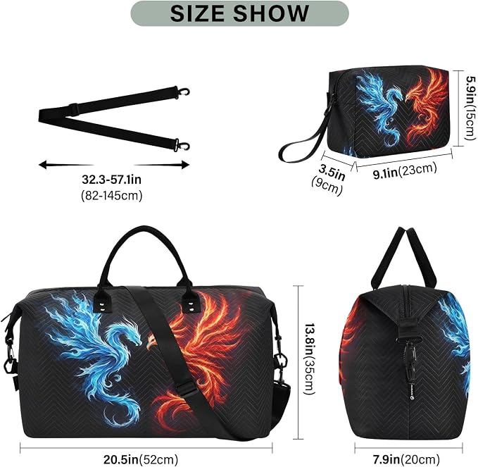 Fire Phoenix Travel Duffle Bag for Men Women Gym Bag with Storage Bag Weekender Bag Carry on Bags for Travel Trip Gym Yoga - Image 3