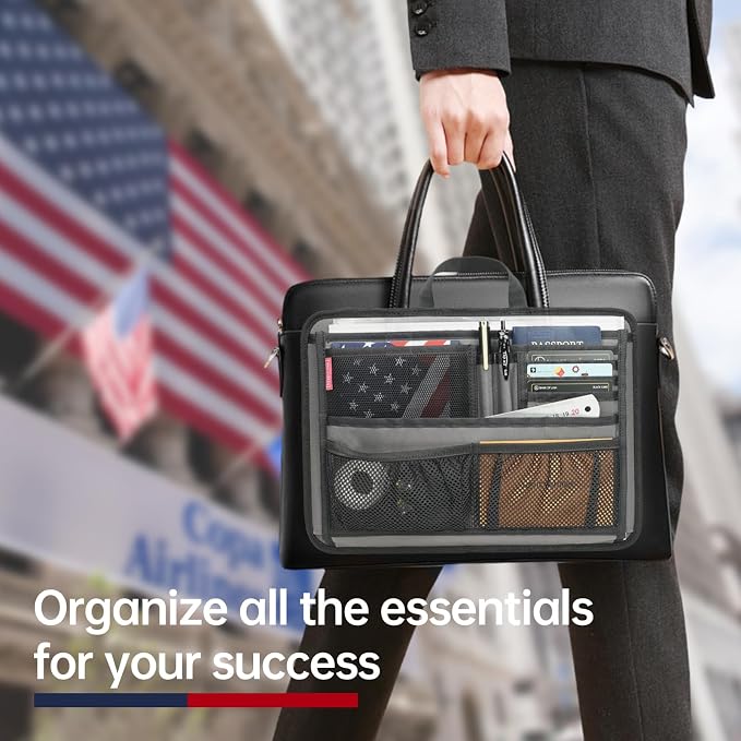 Slim Rugged Organizer Insert for Briefcase Messenger Tote Bag-13 Pockets,Durable Padded Nylon,Handle - Blue - Image 3