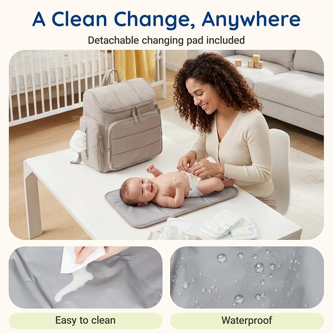 mommore Diaper Bag Backpack, Baby Bag with Waterproof Changing Pad and Stroller Straps for Toddler, Diaper Backpack for Mom Dads with Insulated Pockets & Pacifier Case, Baby Essential, Brown - Image 5