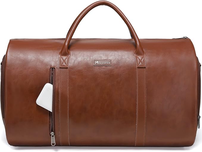 Garment Bags for Travel, 45L Carry-On Convertible Duffle with Strap | 2-in-1 hanging suit bag converts to duffel, shoe compartment, waterproof PU leather, wrinkle-free, detachable strap by Modoker