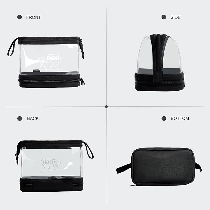 Rough Enough Clear Cosmetic Bag for Women and Men, Leakproof Travel Makeup Organizer, with Detachable Brush Pouch, Large Opening, 6.5”x5”x8.5” - Image 8