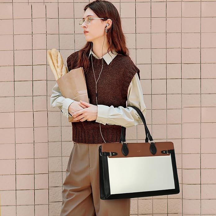 Keyli 3pc Sets Laptop Tote Bag for Women 15.6 Inch Work Bags Business Computer Briefcase Leather Messenger Shoulder Purses - Image 2