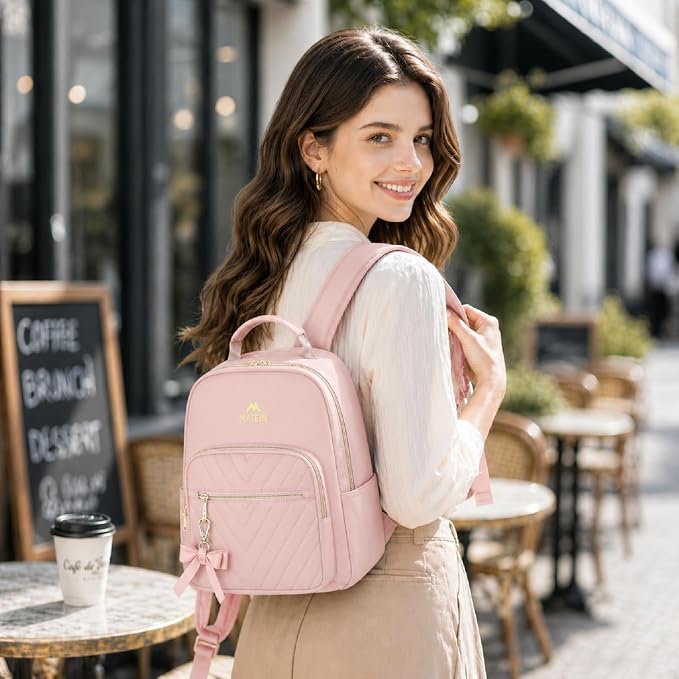 MATEIN Pink Mini Backpack, Fashion Cute Bookbag Purse for Women, 2pcs Sets | Waterproof Lightweight Small Daypack, Ladies Teen Girls Casual Daily Shoulder Bag, Handbags for Travel Work School College - Image 2