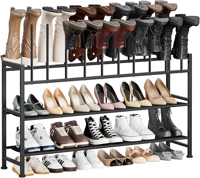DIMJ Boot Rack 4-Tier - Black Metal Boot Storage Rack for Tall Boots Organizer, Multiuse Shoe Rack for Boots, Sneakers, High-Heel, Entryway, Fits 10 Pairs by DiMJ