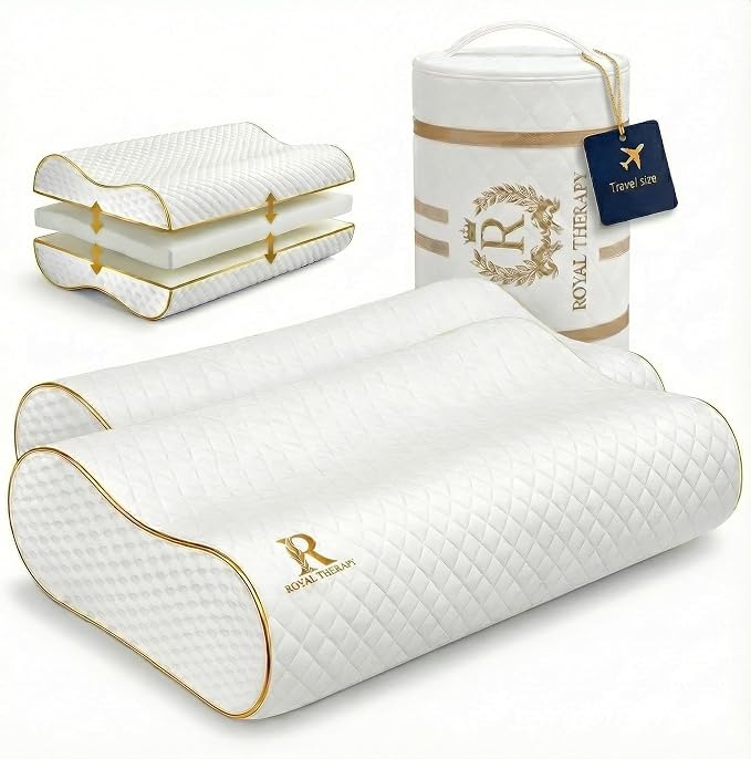 Royal Therapy Travel Memory Foam Pillow 2-Pack, Neck Pillow Bamboo Adjustable Side Sleeper Pillow by ROYALTHERAPY