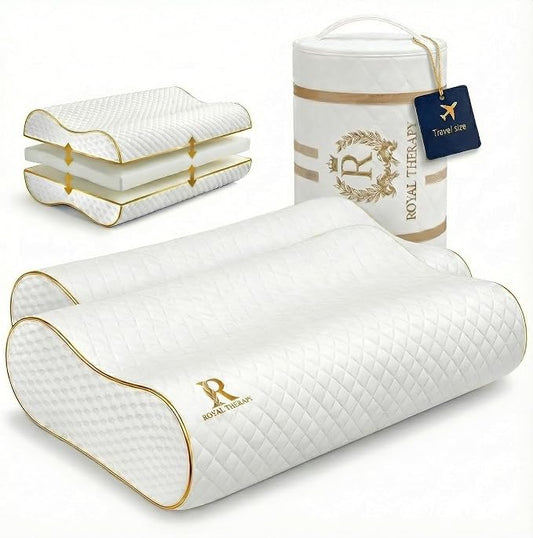 Royal Therapy Travel Memory Foam Pillow 2-Pack, Neck Pillow Bamboo Adjustable Side Sleeper Pillow by ROYALTHERAPY