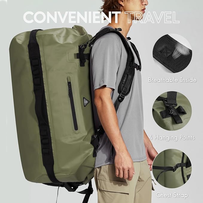 Haimont IPX7 Waterproof Roll-Top Dry Duffel Backpack | 60L/90L Sizes, 500D Tarpaulin, Welded Seams, Mesh Pockets, Boating & Kayaking - Image 4