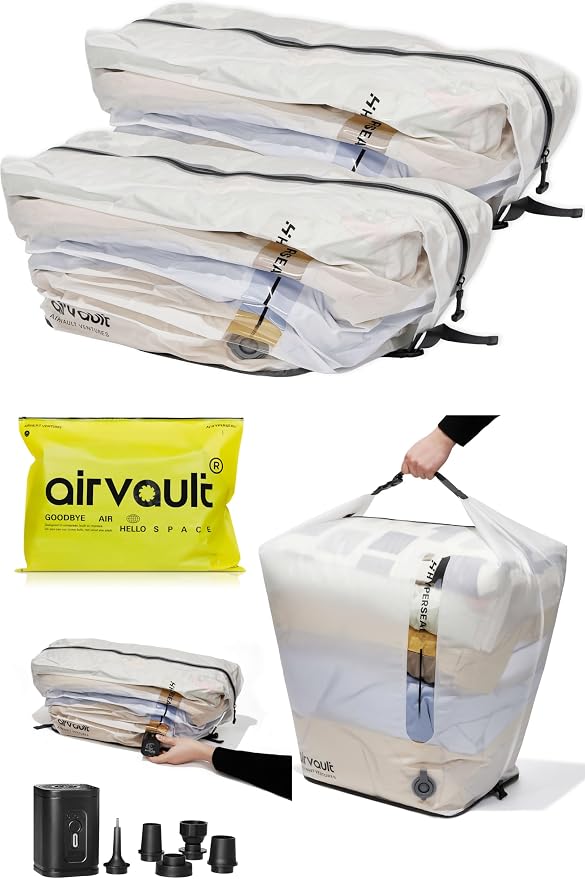 AirVault Vacuum Duffle Travel Bag with Air Pump, Waterproof Compression Storage Bags for Travel & Moving (120L Tapered Duffle, 2-Pack) by AirVault