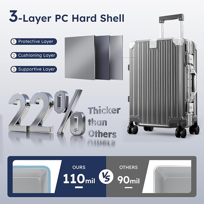 ALPHA CAMP 20 Inch Carry On Luggage with Aluminum Frame Zipperless Suitcase | 22x14x9 Airline Approved PC Hardside Carry-on with TSA Lock Spinner Wheels,USB Charging and Cup Holder for Business Trips - Image 3