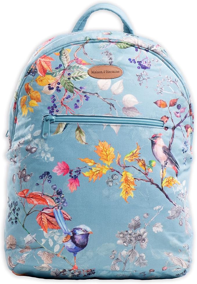 Maison d' Hermine Backpack for Women Men Cotton Shoulder Multipurpose Rucksack with Small Pouch Lightweight Multi Pocket Bag for Travel Work Beach Perfect for Spring Summer (Equinoxe - Blue) by MaisondHermine