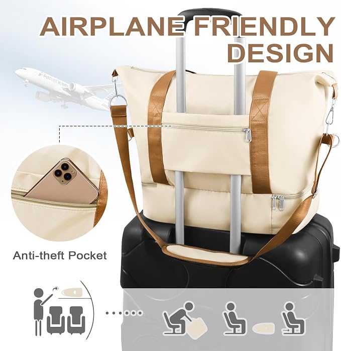WOOMADA Weekender Bag for Women, Travel Duffel Bags with Shoe Compartment & Wet Pocket, Personal Item Bag for Airlines - Image 5