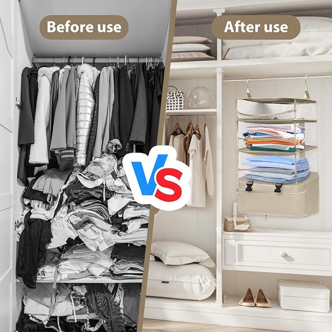 Hanging Packing Cubes for Travel, Oxford 300D fabric hanging storage organizer, can be carried on both shoulders (rice-white, L-1) - Image 3