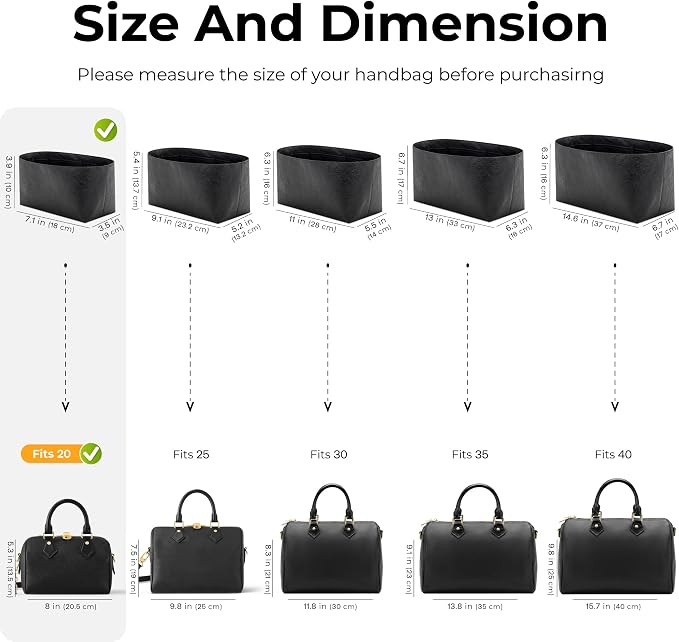 Purse Organizer Insert for LV Speedy 20 Handbag,Custom Fit Inside Premium Matte Black Lightweight WaterResistant Tote Bag Insert Accessories - Image 2