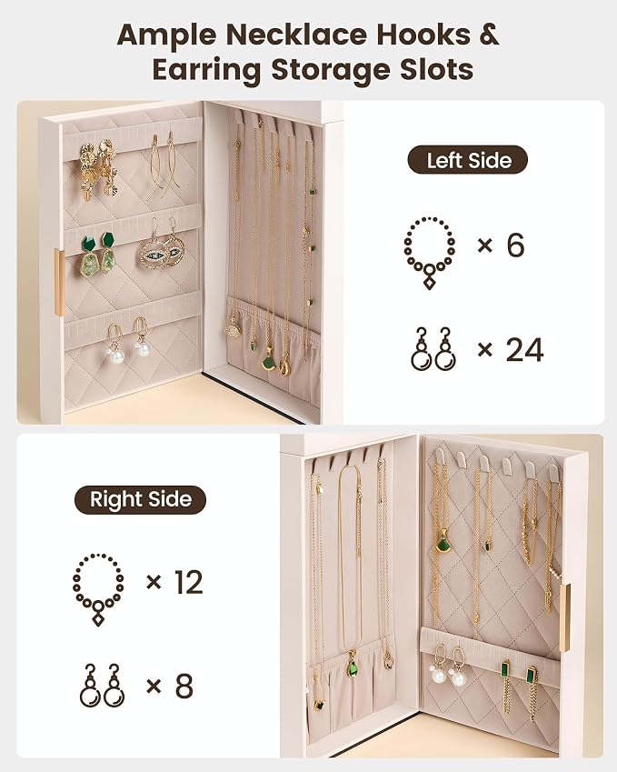Lolalet Large Jewelry Box Organizer for Women, 8-Layer Jewelry Organizers and Storage Case with Mirror & 7 Drawers, Lockable Watch Ring Earring Bracelet Necklace Holder Girls Gift -8Layer, Beige - Image 6