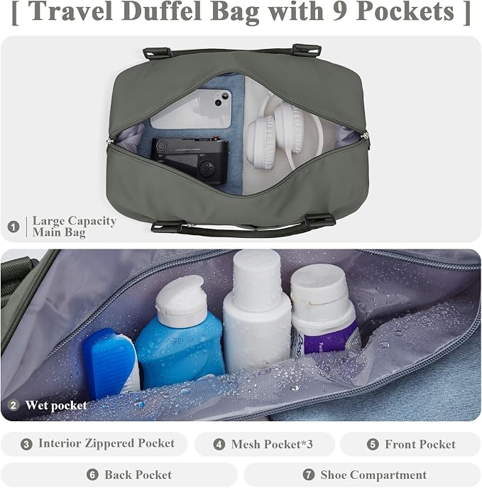 Travel Duffel Bag with Shoes Compartment,Weekender Bags for Women Travel | Overnight Carry-On Bag with Toiletry Bag, For Spirit Airlines 18x14x8 Personal Item Bag - Image 5