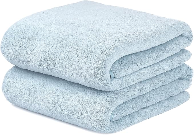 JML Bath Towels Pack of 2, 30 in x 60 in, Large Microfiber Bath Towel Set, Ultra Soft, Super Absorbent, Fast Drying, Use for Sauna, Sport, Travel, Fitness, SPA, Yoga,Coral Fleece -Light Blue by JML