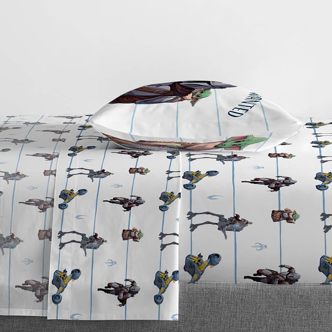 Jay Franco Kids Sheet Set with Fitted, Flat Sheets & Pillow Cover - Ultra-Soft Bedding with Pillowcase for Room Decor, White - Star Wars Mandalorian, 3 Piece Twin - Image 6