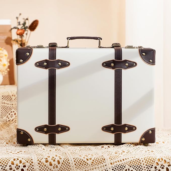 urecity Vintage and Cute Carry-on Overnight Case Non-wheeled Mini Leather Trunk Suitcase with Shoulder Strap - Image 2