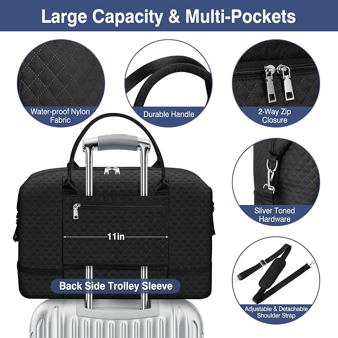 ITIEZY Weekender Overnight Bag for Women - Large Travel Duffel Bag with Shoe Compartment, Gym Duffel Bag Hospital Bag Carry On Tote Bags for Airplanes with Crossbody Bag Toiletry Bag 3Pcs Set - Image 5