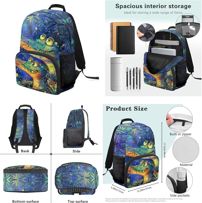 Cute Crocodile Kids Backpack Set of 4 with Lunch Bags Box Pencil Pouch For Boys Age 6-10 4Th 5Th 6Th Grade Water Bottle Holder Preschool Kindergarten Primary School Cute Kawaii Bag 17 inch - Image 5